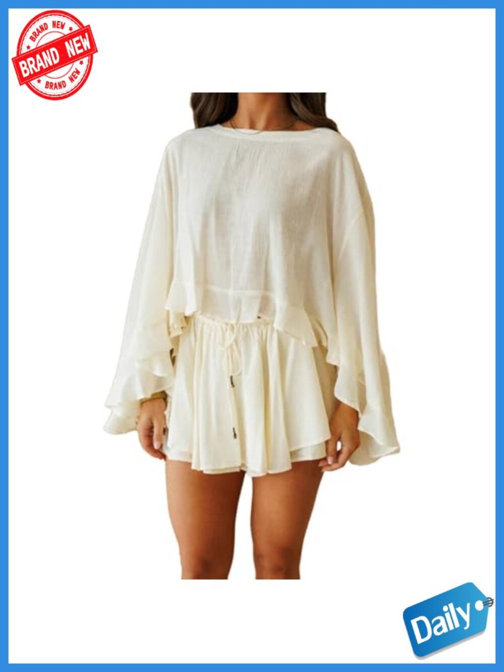 Women's 2 Piece Skirt Set Ruffle Long Sleeve Top Mini Skirt Vacation Outfit